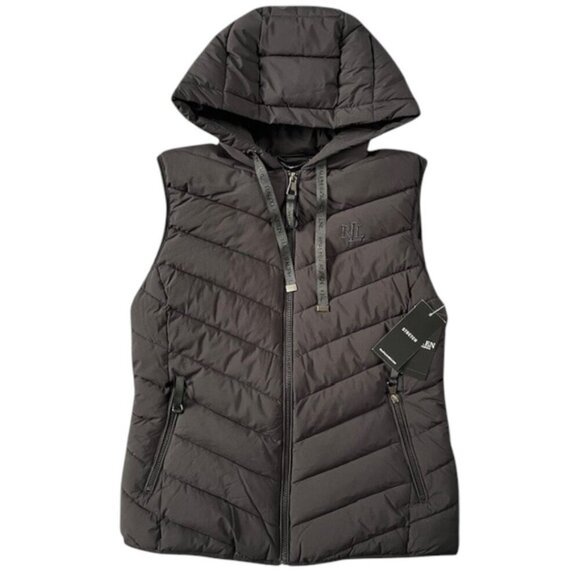 Lauren Ralph Lauren Women's Hooded Stretch Puffer Black Vest Medium NWT $150 - Picture 3 of 16